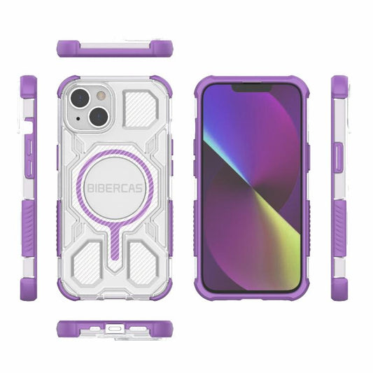 For iPhone 13 / 14 BIBERCAS Transparent Color Series MagSafe Air Bag Shockproof Phone Case(Purple) by BIBERCAS