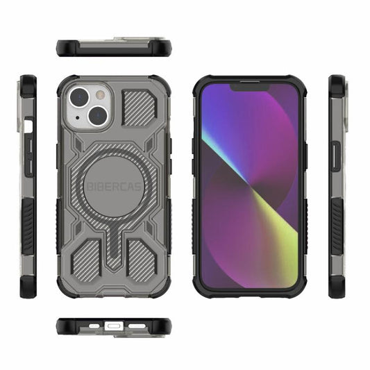 For iPhone 13 / 14 BIBERCAS Transparent Color Series MagSafe Air Bag Shockproof Phone Case(Black) by BIBERCAS