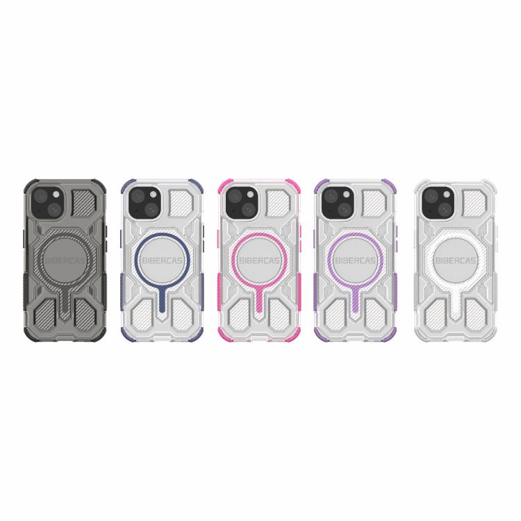 For iPhone 15 BIBERCAS Transparent Color Series MagSafe Air Bag Shockproof Phone Case(Purple) by BIBERCAS