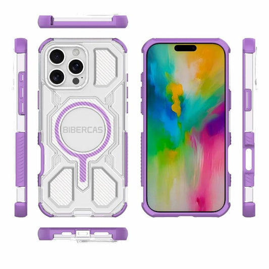 For iPhone 16 Pro Max BIBERCAS Transparent Color Series MagSafe Air Bag Shockproof Phone Case(Purple) by BIBERCAS