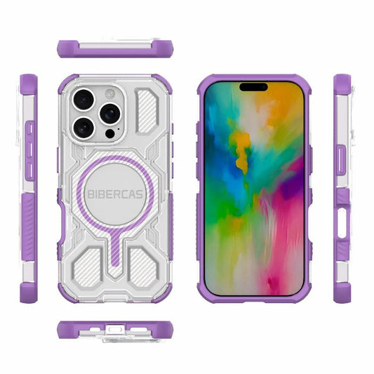 For iPhone 16 Pro BIBERCAS Transparent Color Series MagSafe Air Bag Shockproof Phone Case(Purple) by BIBERCAS