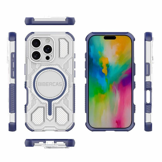 For iPhone 16 Pro BIBERCAS Transparent Color Series MagSafe Air Bag Shockproof Phone Case(Blue) by BIBERCAS