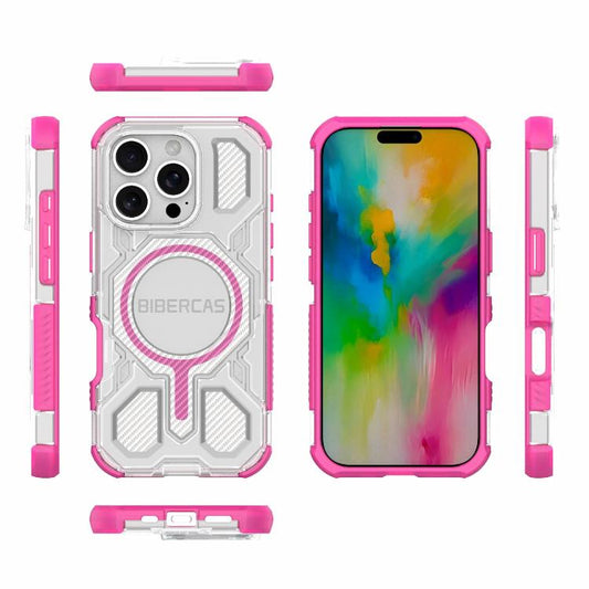 For iPhone 16 Pro BIBERCAS Transparent Color Series MagSafe Air Bag Shockproof Phone Case(Pink) by BIBERCAS