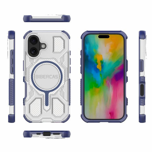 For iPhone 16 BIBERCAS Transparent Color Series MagSafe Air Bag Shockproof Phone Case(Blue) by BIBERCAS
