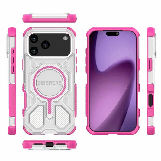 For iPhone 17 Pro Max BIBERCAS Transparent Color Series MagSafe Air Bag Shockproof Phone Case(Pink) by BIBERCAS
