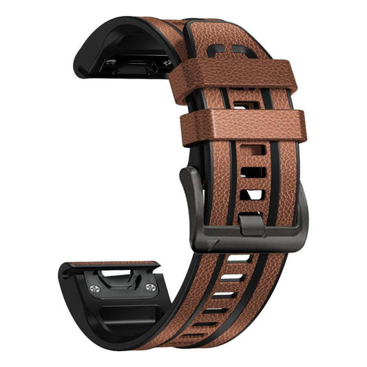 For Garmin 26mm xDfind Leather Skin Silicone Quick Release Watch Band(Brown) by xDfind