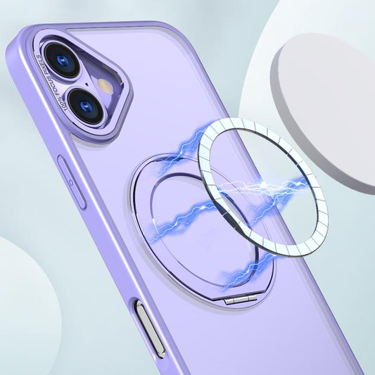 For iPhone 16 Plus kalebol MagSafe Metal Ring Holder Phone Case(Light Purple) by Kalebol