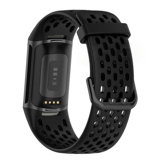 For Fitbit Charge 6 / 5 xDfind Hole Style Breathable Silicone Watch Band(Black) by xDfind