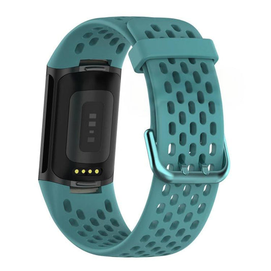 For Fitbit Charge 6 / 5 xDfind Hole Style Breathable Silicone Watch Band(Pine Needle Green) by xDfind