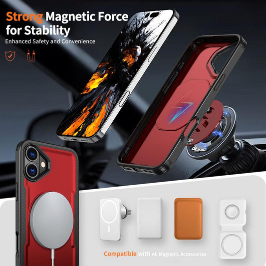 For iPhone 16 Plus kalebol Metal 360 Degree Rotation Holder MagSafe Phone Case(Red) by Kalebol