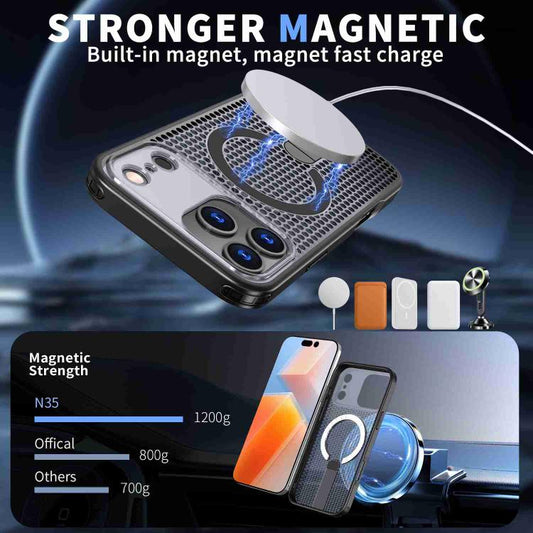 For iPhone 17 Pro kalebol Honeycomb Cooling MagSafe Holder Phone Case(Black) by Kalebol