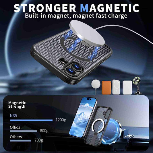 For iPhone 17 kalebol Honeycomb Cooling MagSafe Holder Phone Case(Black) by Kalebol