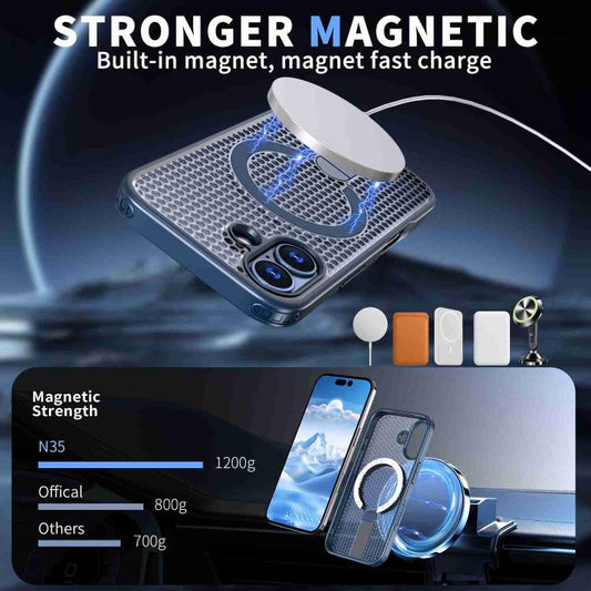 For iPhone 17 kalebol Honeycomb Cooling MagSafe Holder Phone Case(Blue) by Kalebol