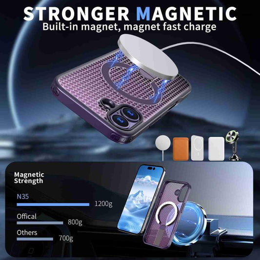 For iPhone 17 kalebol Honeycomb Cooling MagSafe Holder Phone Case(Purple) by Kalebol