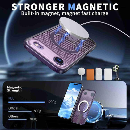 For iPhone Air kalebol Honeycomb Cooling MagSafe Holder Phone Case(Purple) by Kalebol