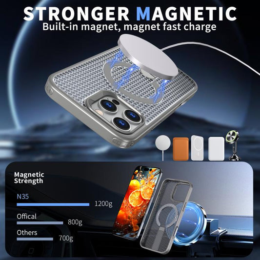 For iPhone 16 kalebol Honeycomb Cooling MagSafe Holder Phone Case(Titanium Grey) by Kalebol