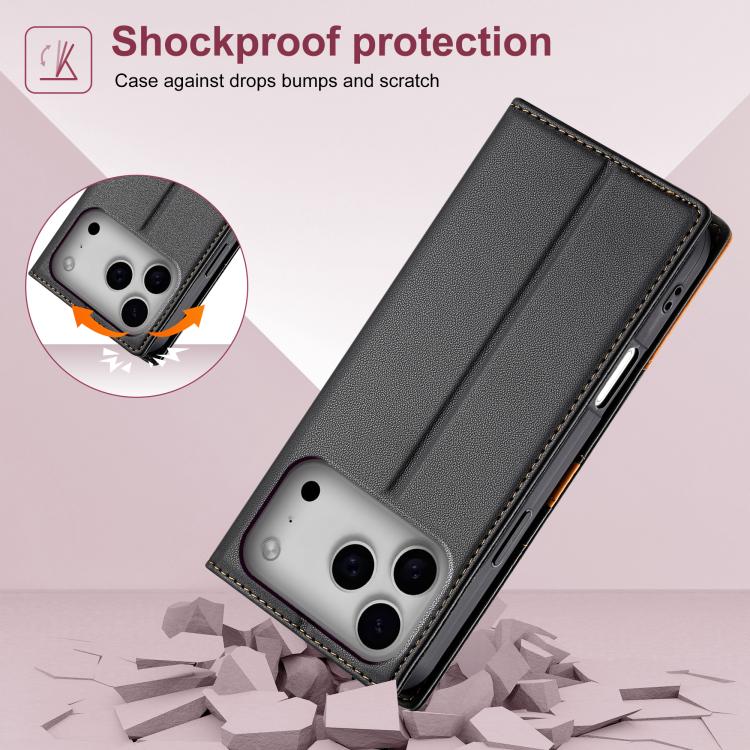 For iPhone 17 Pro Max N.BEKUS P3 RFID Stitching Magnetic Flip Leather Phone Case(Black) by N.BEKUS