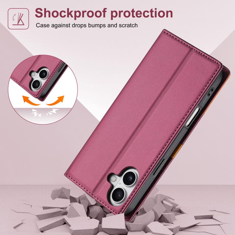 For iPhone 17 N.BEKUS P3 RFID Stitching Magnetic Flip Leather Phone Case(Wine Red) by N.BEKUS