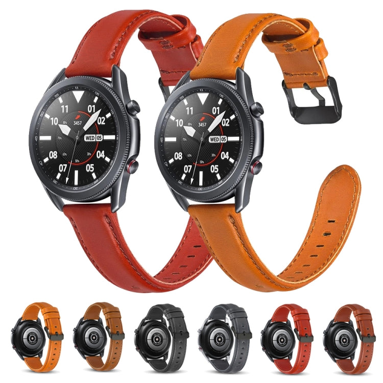 For Samsung Galaxy Watch 3 41mm Flat Texture Leather Watch Band(Orange) by bashfashion
