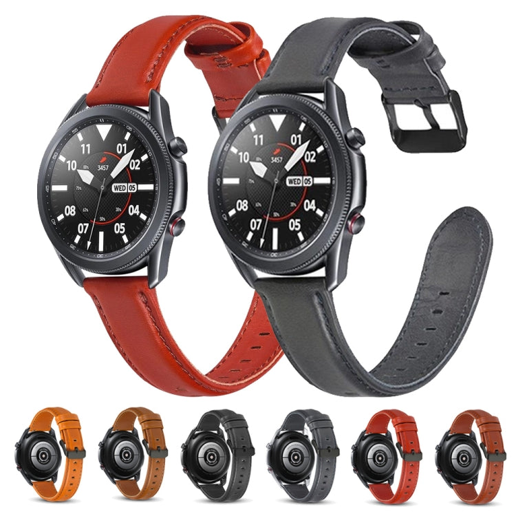 For Samsung Galaxy Watch 3 45mm Flat Texture Leather Watch Band(Orange) by bashfashion