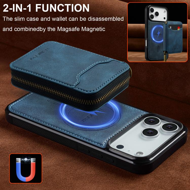 For iPhone 17 Pro Max LC.IMEEKE L6 Series Zipper Card Bag MagSafe Magnetic Phone Case(Blue) by LC.IMEEKE