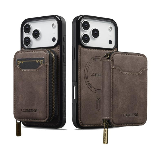 For iPhone 17 Pro Max LC.IMEEKE L6 Series Zipper Card Bag MagSafe Magnetic Phone Case(Coffee) by LC.IMEEKE