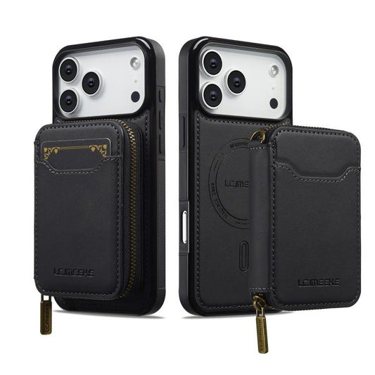 For iPhone 17 Pro LC.IMEEKE L6 Series Zipper Card Bag MagSafe Magnetic Phone Case(Black) by LC.IMEEKE