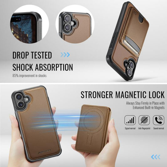 For iPhone 17 JEEHOOD J10 Flip Card Bag MagSafe Split RFID Leather Phone Case(Brown) by JEEHOOD