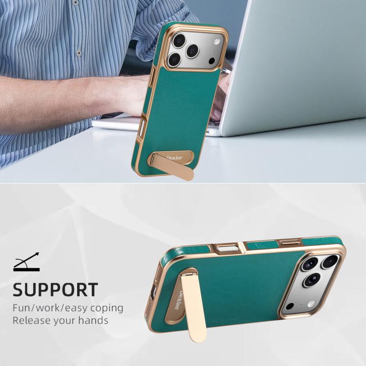 For iPhone 17 Pro Max Denior A25 MagSafe Genuine Leather Phone Case with Holder(Blue) by Denior