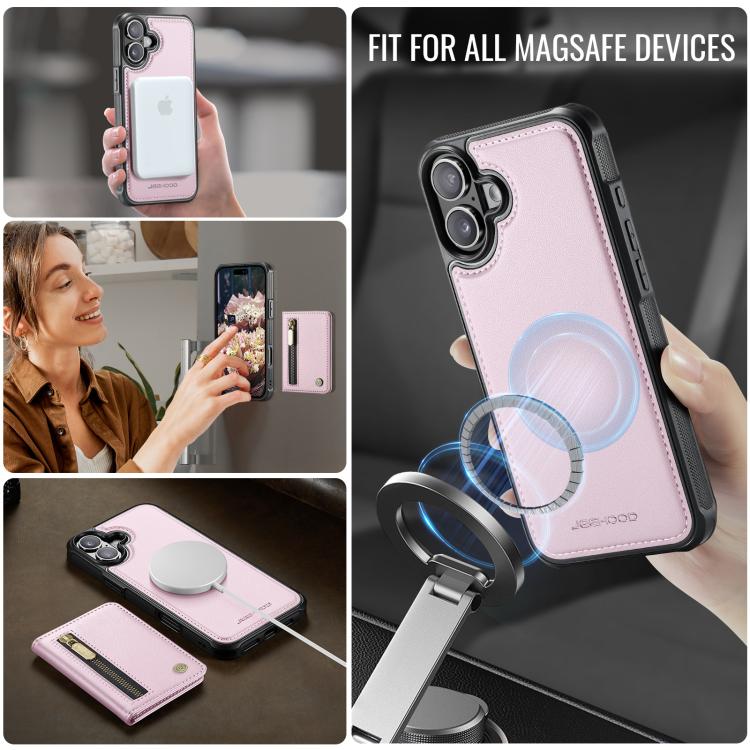 For iPhone 17 JEEHOOD J12 Exquisite RFID MagSafe Zipper Card Bag Phone Case(Pink) by JEEHOOD