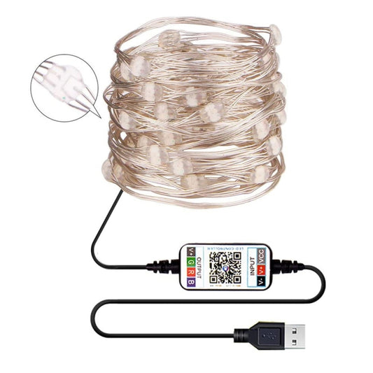 RGB USB LED Copper Wire Light String Holiday Decoration Light String Bluetooth Mobile APP Control, Length:2m 20 LED by bashfashion