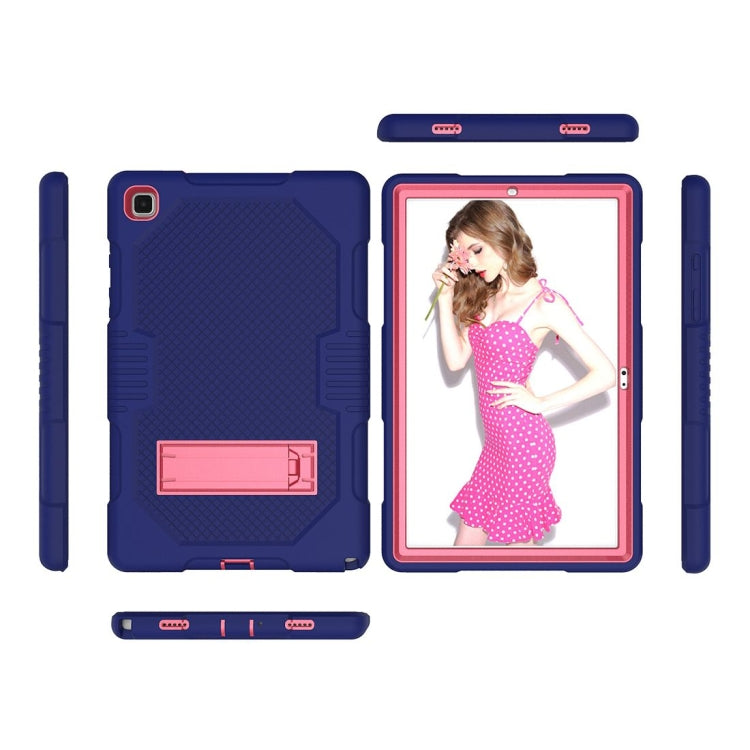 For Samsung Galaxy Tab A7 10.4 (2020) T500 / T505 Contrast Color Robot Shockproof Silicon + PC Protective Case with Holder & Pen Slot(Navy Blue Rose) by bashfashion