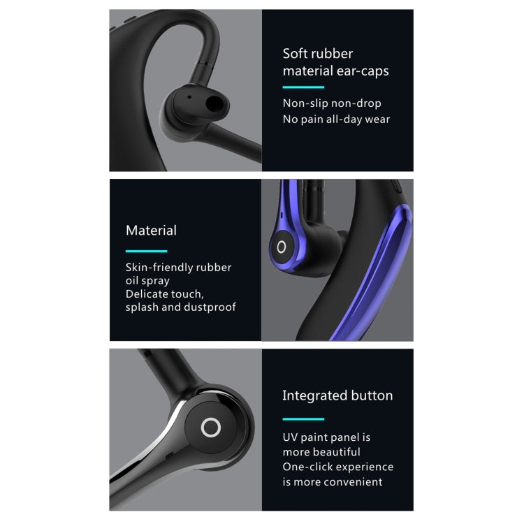 F910 Bluetooth 5.0 Hanging Ear Style Dual Mic Noise Cancelling Bluetooth Earphone(Black) by bashfashion