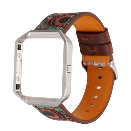 For Fitbit Blaze Retro Flowers Series Leather Watch Band(Green Flowers) by bashfashion