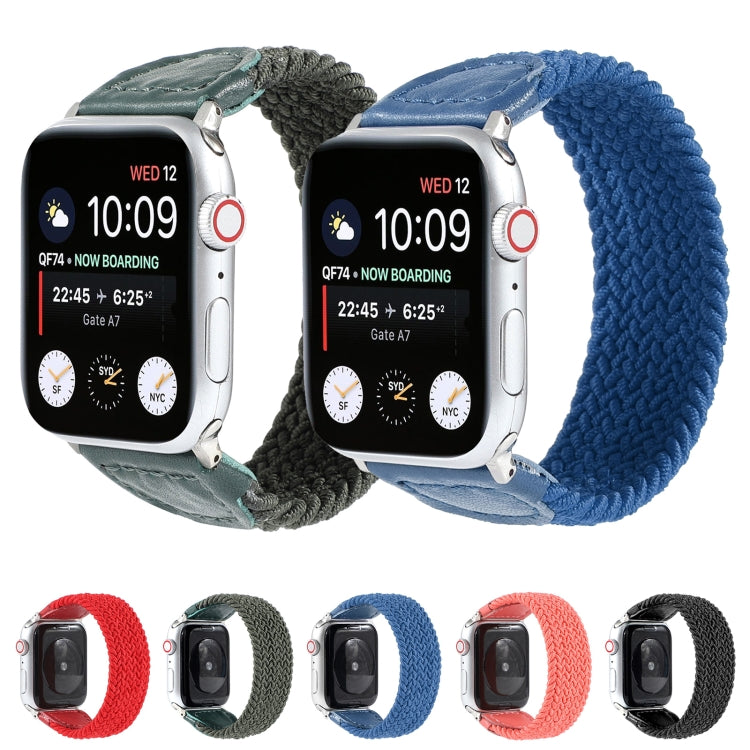 Nylon + Leather Braided Watch Band For Apple Watch Series 7 45mm / 6 & SE & 5 & 4 44mm / 3 & 2 & 1 42mm, Size:M(Red) by bashfashion