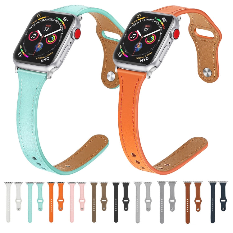 Leather Watch Band with Steel Button For Apple Watch Series 7 45mm / 6 & SE & 5 & 4 44mm / 3 & 2 & 1 42mm(White) by bashfashion