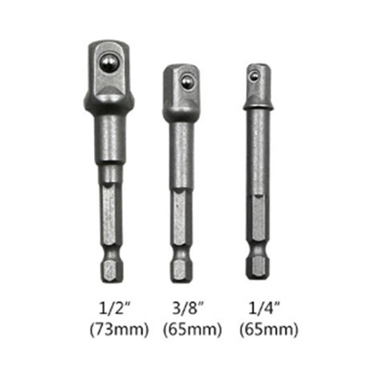 3 PCS/Set Socket Bit Extension Bar Hex Shank Adapter Drill Nut Driver Power Drill Bit(1/4, 3/8, 1/2 inch), Length:65-73mm by bashfashion