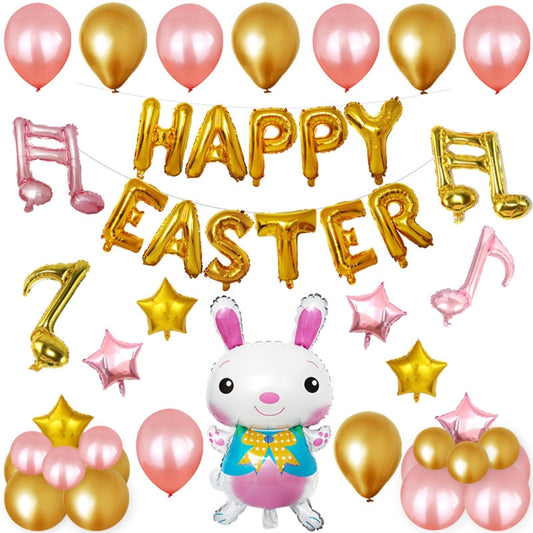 Happy Easter Rabbit Pattern Easter Holiday Alphabetic Ornament Balloons(Gold) by bashfashion