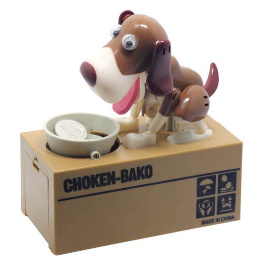 Creative Cartoon Edacious Puppy Automatic Money Eating Coin Saving Box, Brown and White Dog by bashfashion