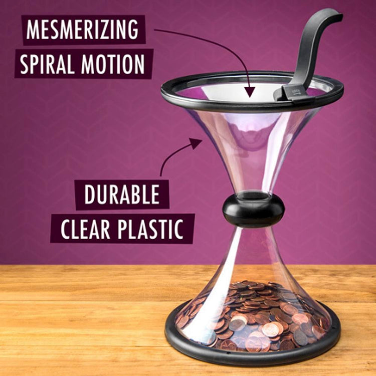Vortex Bank Decompression Transparent Funnel Gravity Rotating Coin Storage Box by bashfashion