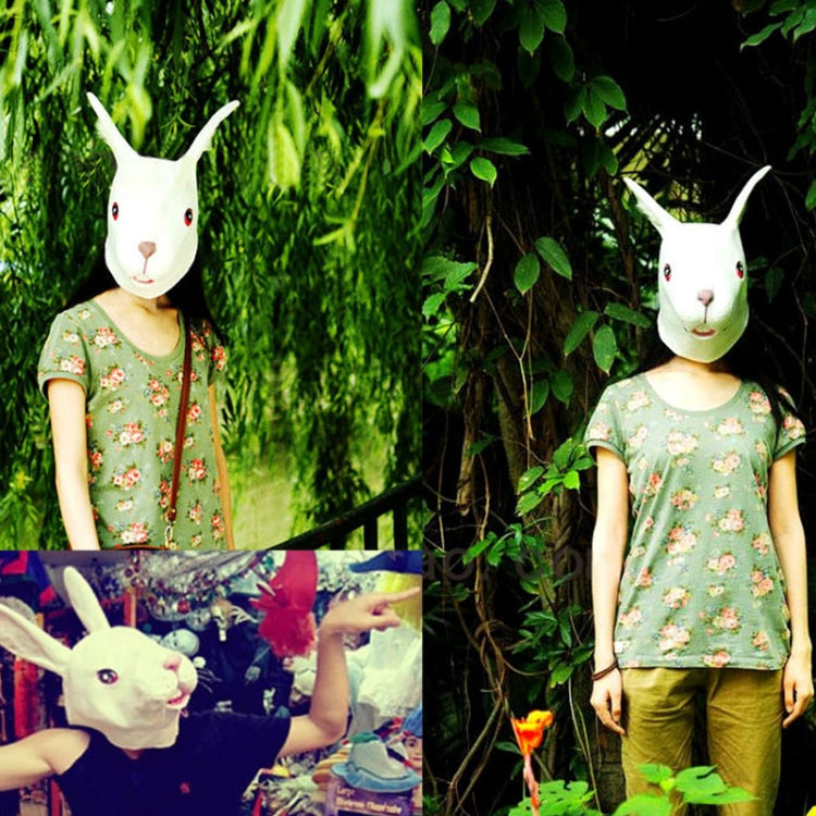Popular Lovely Halloween Mask Masquerade Emulsion Rabbit Mask with Villus Ears for Men and Women by bashfashion