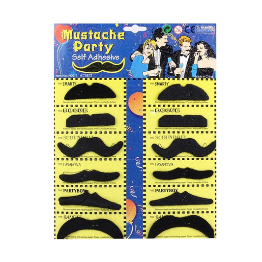 12 in 1 Funny Halloween Props Self-adhesive Fake Mustaches Kit by bashfashion