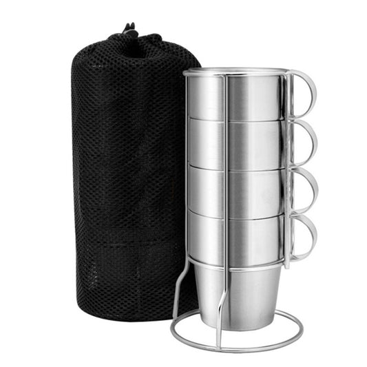 Outdoor Portable Picnic Cups Four Piece Suit Stainless Steel Drinking Mugs Anti-Hot Tea Coffee Cup by bashfashion