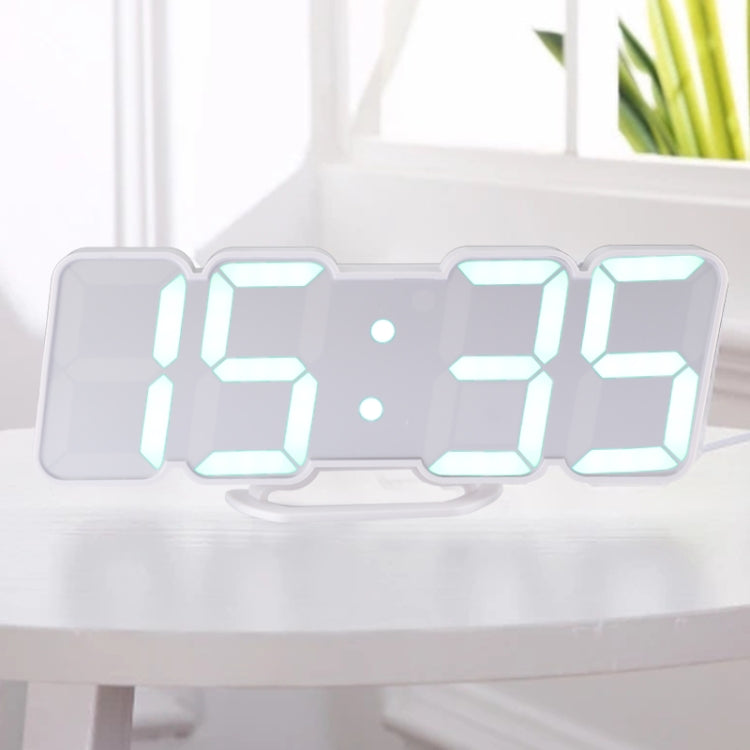 Modern 3D LED Sound Control Colorful Digital Alarm Clock Adjust Brightness Electronic Wall Glowing Hanging Clock with Remote Control(White) by bashfashion