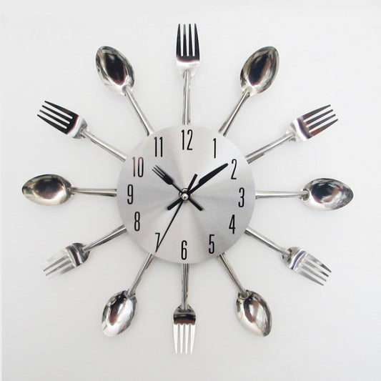 Creative Restaurant Kitchen Living Room Stainless Steel Knife and Fork Quartz Wall Clock by bashfashion