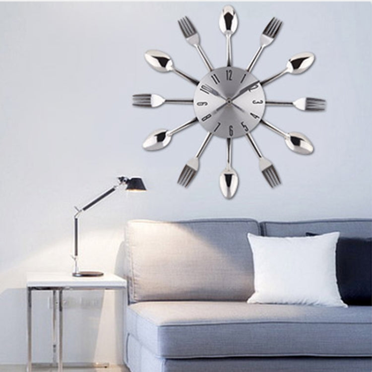 Creative Restaurant Kitchen Living Room Stainless Steel Knife and Fork Quartz Wall Clock by bashfashion