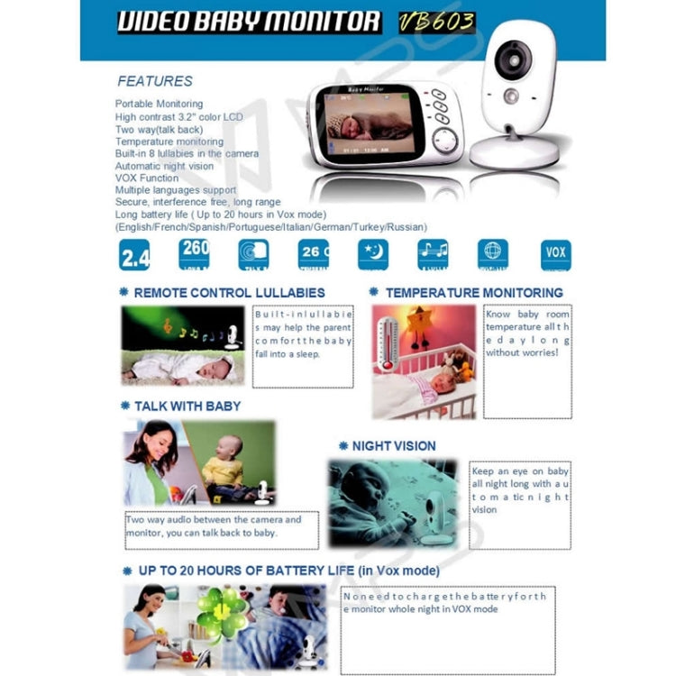 VB603 3.2 inch LCD 2.4GHz Wireless Surveillance Camera Baby Monitor, Support Two Way Talk Back, Night Vision(White) by bashfashion