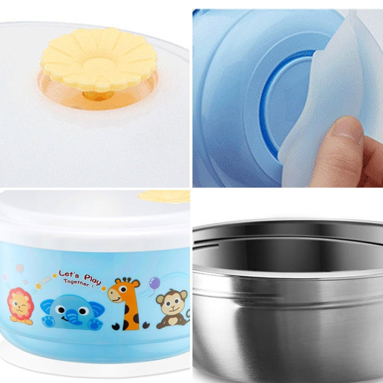 450ml Stainless Steel Interior And Plastic Exterior Double Layer Cartoon Style Bowl With Cover And Handles For Child At Age 2 To 9(Blue) by bashfashion