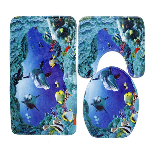 European and American Style Underwater World Printing Pattern Toilet Mat Three-piece Suit by bashfashion