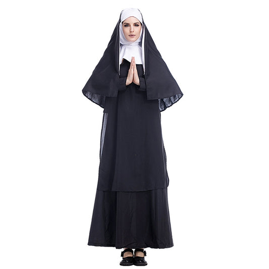 Halloween Costume Women Nun Missionary Cosplay Clothing, Size:M, Bust:100cm, Dress Length:141cm, Shoulder Width:39cm by bashfashion